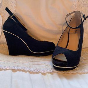 Ankle Wrap Black Wedges